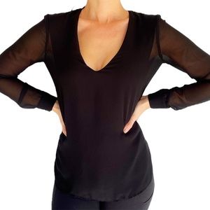 ZARA black chiffon sheer sleeve high low blouse size small